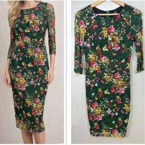 Fairy Grunge Womens Mesh Floral Cottage Sheath Bodycon Midi Dress Garden M Boho